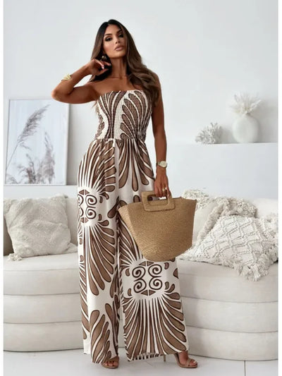 Jumpsuit for Women Fashionable Printed Tube Top Waisted Wide-leg Trousers Elegant One Pieces Jumpsuit for Women