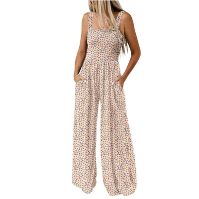 Summer Sexy Sling Jumpsuits Women'S Fashion Printed Loose Pencil Pants Casual Streetwear Elegant Party Female Spaghetti Rompers