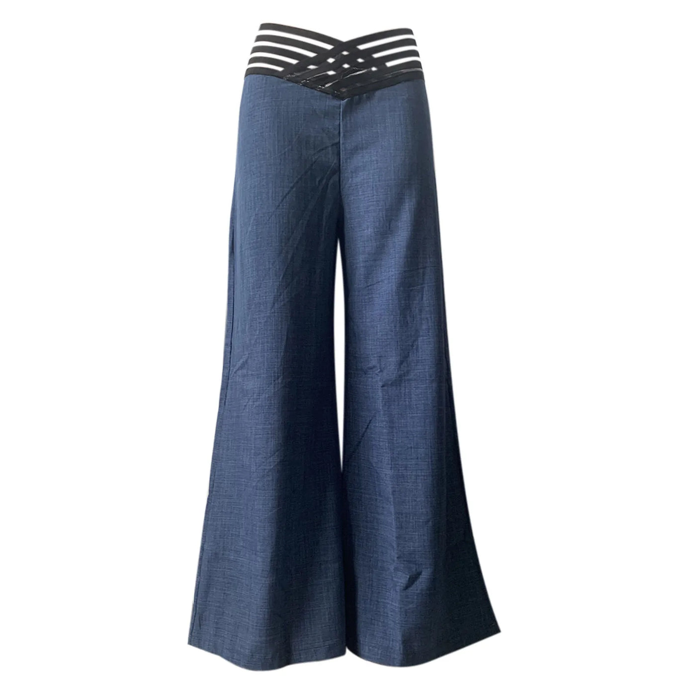 Women Wide Leg Flared Pants Autumn Casual Crisscross Sheer Mesh Patch High Waist Trousers Y2k Streetwear Elegant Work Pant