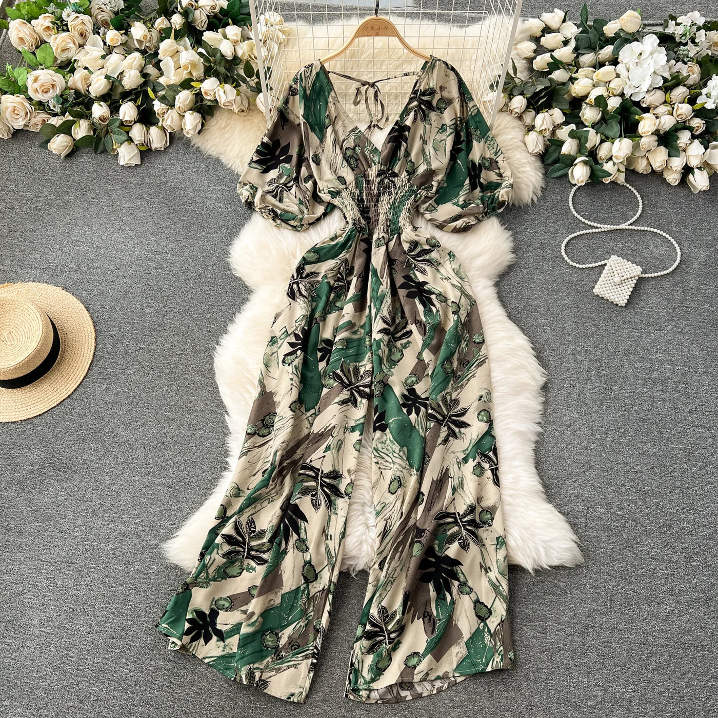 V Neck Sexy Dolman Sleeves Waist Slim Polka Dot Print Jumpsuit Women Wide Leg Trousers Jumpsuit