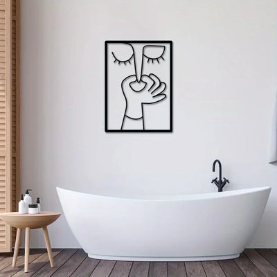 Metal Wall Art for Toilet: Funny Portrait with Minimal Line Art Design as Bathroom Sign & Restroom Decor