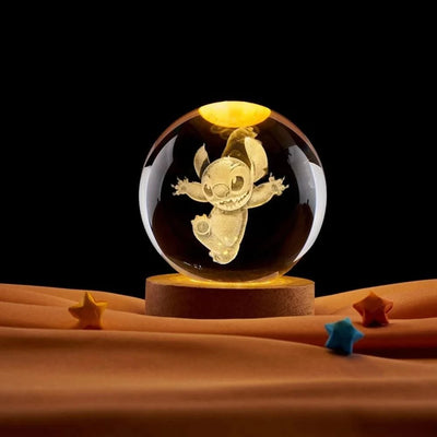 6cm 3D Crystal Ball Stitch Pikachu Doraemon A Dream Hello Kitty Crystal Planet Night Light Laser Carving Children's Gifts