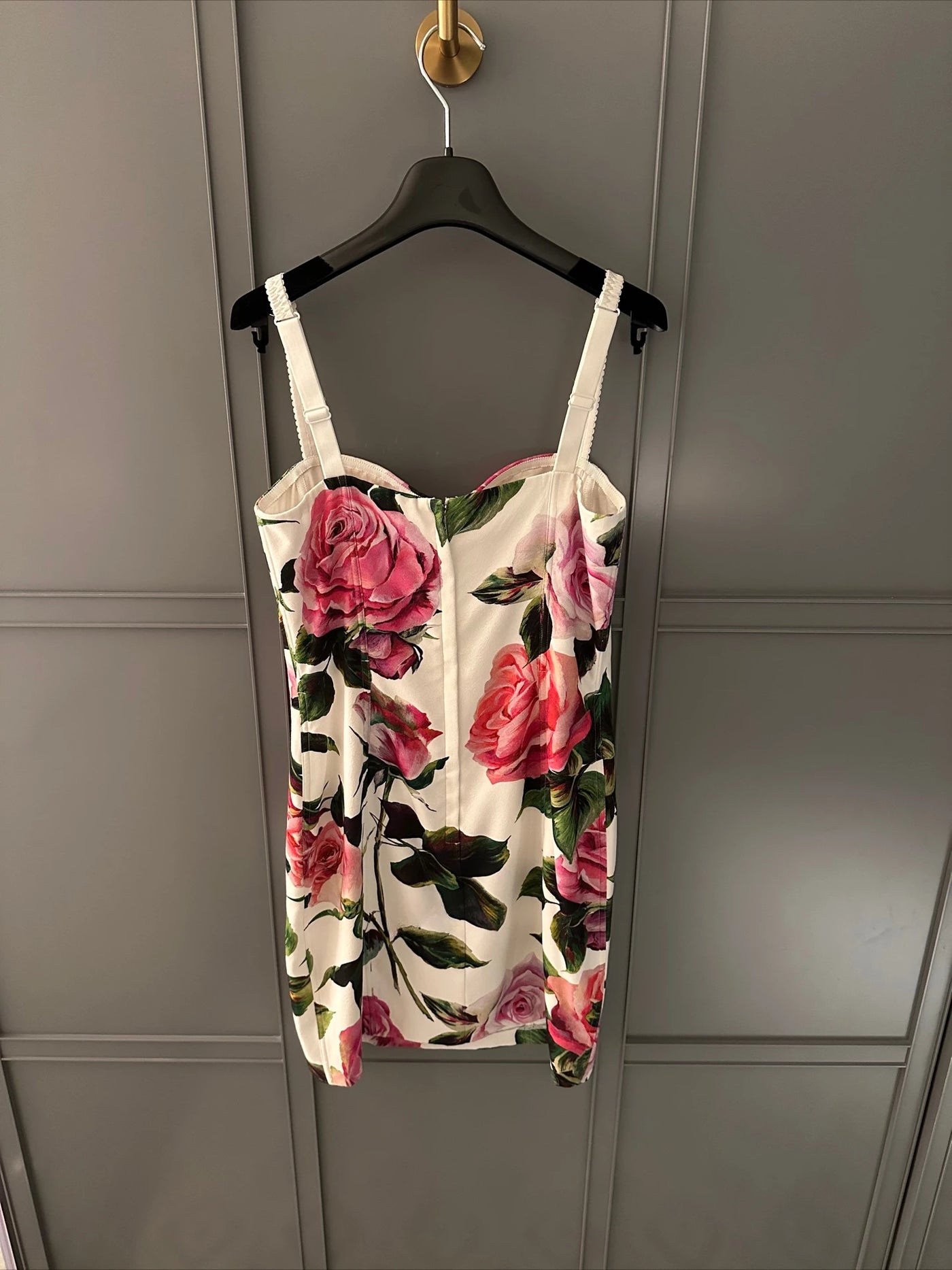 2024 Fashion  Pink Rose Strap Dress with Positioning Printed Viscose Fabric and Silk Satin Lining Luxury Brand Designer Flower