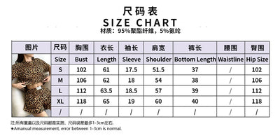 Women Pajamas Sleepwear Set Crewneck Short-sleeved T-shirt And Shorts S M L XL Brown Leopard Print Casual Comfortable Loungewear