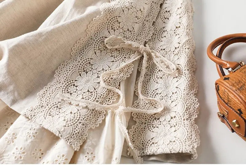Vintage Chic Embroidery Linen Cotton Long Skirts Women Summer Elastic High Waist Pleated Maxi Skirt Female Elegant A-Line Skirt