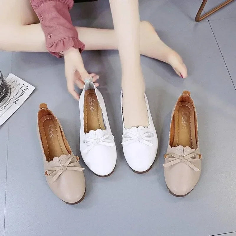 Non Slip Women's Flat Shoes With Bow Moccasins Ladies Footwear High Quality Fashion Elegant Dress Chic Point Luxury Brand