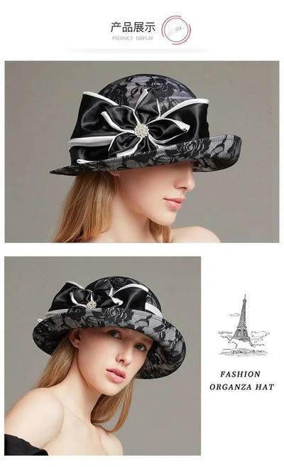 linen rolled edge small top hat for women's British retro fashion hat summer mesh breathable sun protection and sunshade hat