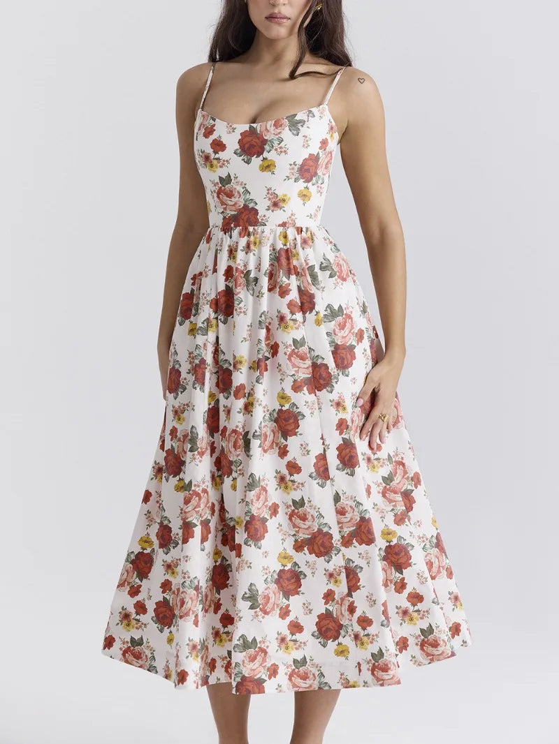 Elegant floral prints Dresses for summer women's dresses 2024 New Skinny Sexy Backless SLeeveless High Waist Maxi Sling Dress