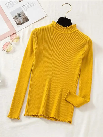 Mock Neck Clothes Knitted Woman Sweaters Pullovers Autumn Winter Basic Women's Jumper Slim Somen's Sweater Pull Long Sleeve