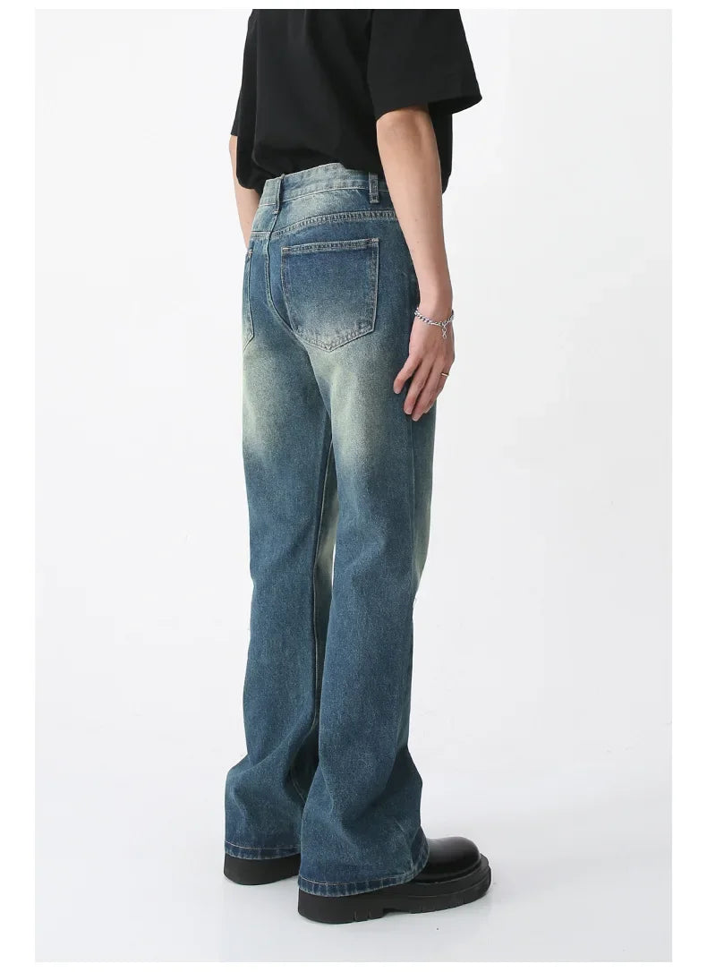 Jeans Denim Pants Men Long Flare Pant Straight Trousers High Waist Casual Regular Pockets Slim Fit Splice Simple Autumn 2024