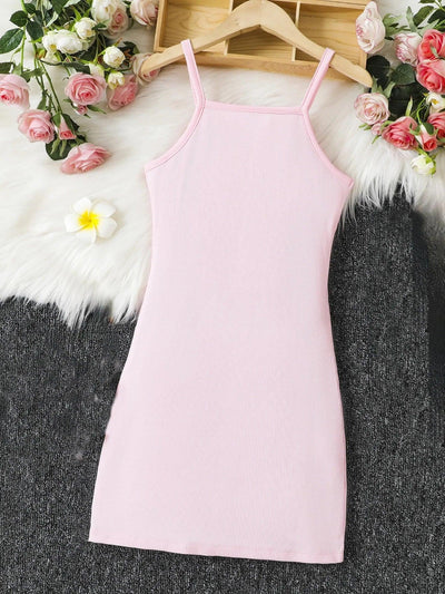 Women's pink knitted dress: slim ribbed fabric, elegant front button design, suitable for spring and summer