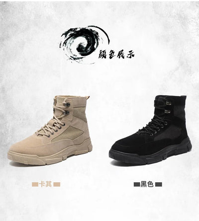 Outdoor Training Men's Tactical Boots High-Top Desert Shoes Camouflage Climbing Hiking Shoes for Men Canvas Platform Ankle Boots
