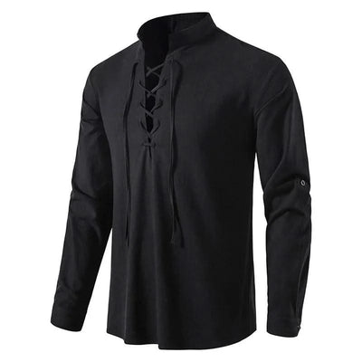 Happyjeffery Mens Cotton Linen Shirt Henry Collar with Drawstring Men Man Long Sleeve Beach Shirts Man Designer Cloth LS51