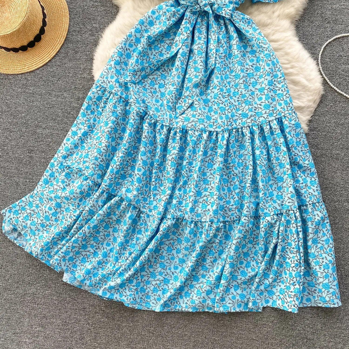 French Chic Dress Beach Style Floral Print Dresses Female V-Neck New Summer Ruffles A-Line Vestidos Women Clothes