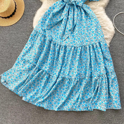 French Chic Dress Beach Style Floral Print Dresses Female V-Neck New Summer Ruffles A-Line Vestidos Women Clothes