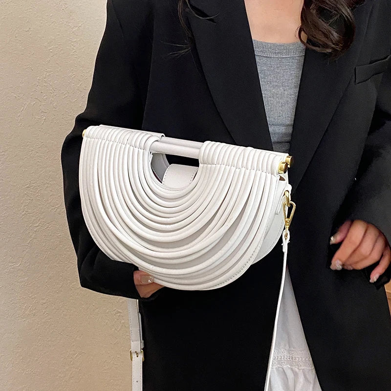 Handbags for Women 2025 New Gold Luxury Designer Brand Handwoven Noodle Bags Rope Knotted Pulled Half Moon Silver Evening Clutch