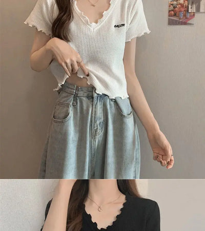 Oversized Summer Short Sleeve T-shirt Women's Foreign Style Versatile Slim Knitted Top Underlay