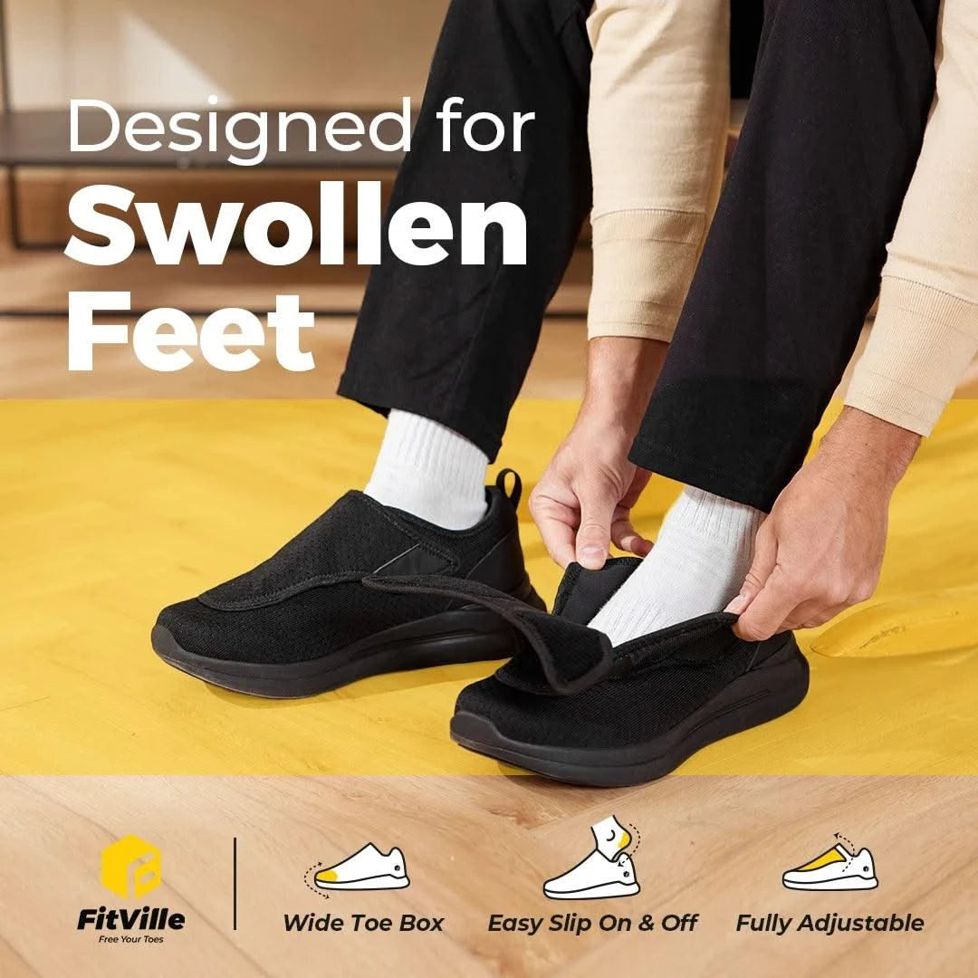 Orthopaedic Extra Wide Elderly Men's Diabetic Shoes for Swollen Feet | Adjustable Foot Pain Relief Walking Shoes