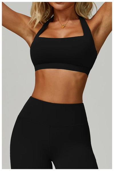 Breathable Sports Bra Anti-Sweat Fitness Top Women Hanging Neck Yoga Bra Shockproof Crop Tops Push Up Sport Bra Gym Workout Vest