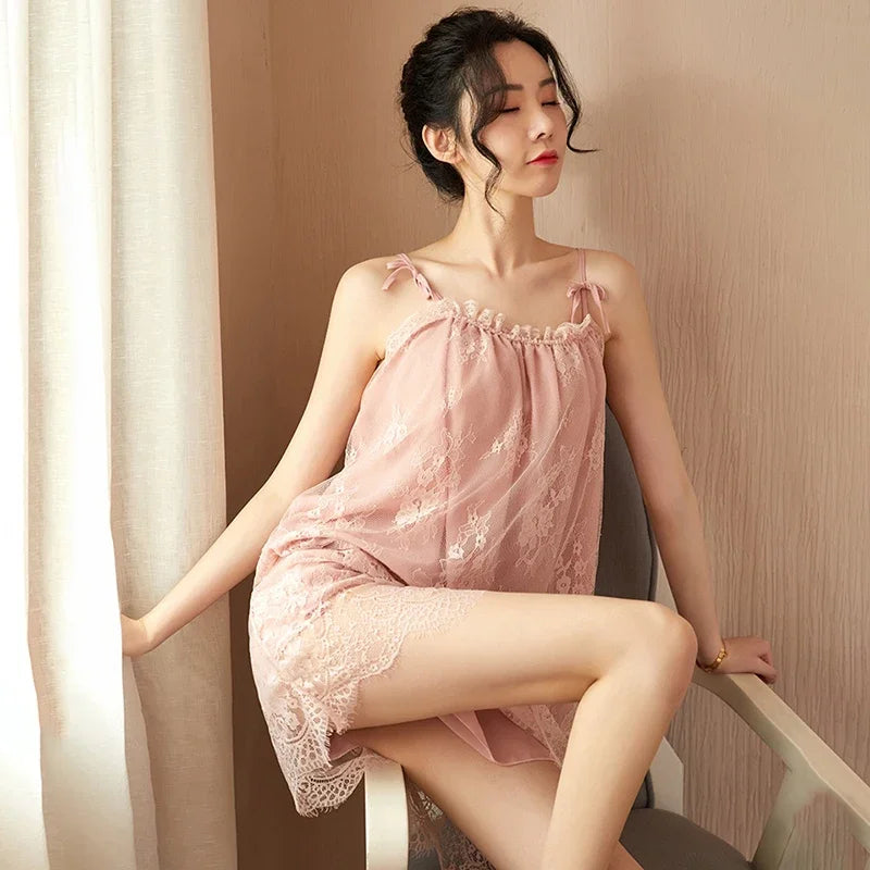 Sexy Sleepwear For Women Home Clothes Sling Lace Nightdress Nightwear Comfortable Lingerie Sleeveless Pyjama Female Summer Dress