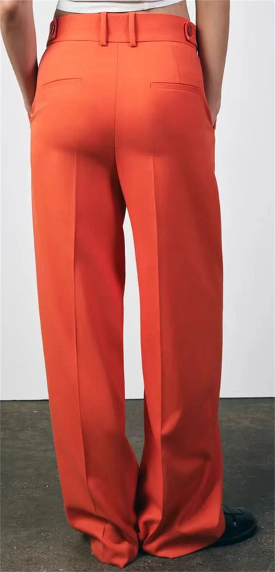 Women's Trousers New Summer 2025 Orange Mid Rise Simple Trousers Casual Commute Stylish Versatile
