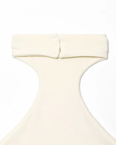Women's Dress New Summer 2025 White Halterneck Panelled Dress Sexy off-the-shoulder design Elegant temperament Personality