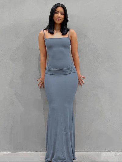 Women Backless Sexy Maxi Dress 2025 Spring Satin Slip Sleeveless Slim Party Concise Платье Female Bodycon Dress Elegant Clothing