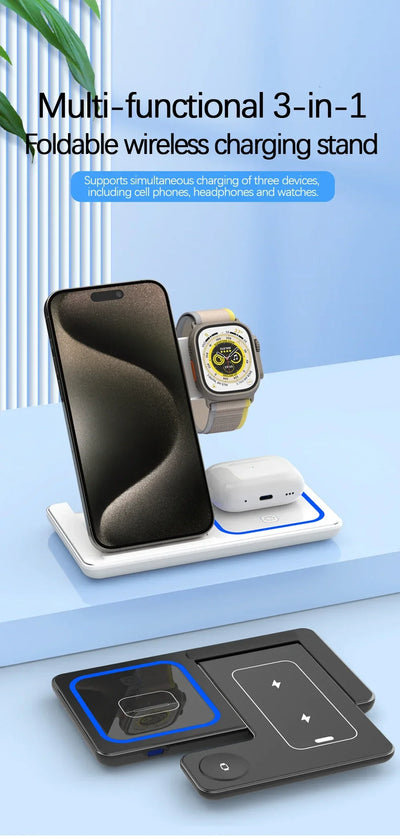 High-Speed Wireless Charging Station 3in 1 for iPhone16/15/14/13/12/11,iWatch10/9/8/7,AirPods2/3/Pro-Multiple Devices-for Home