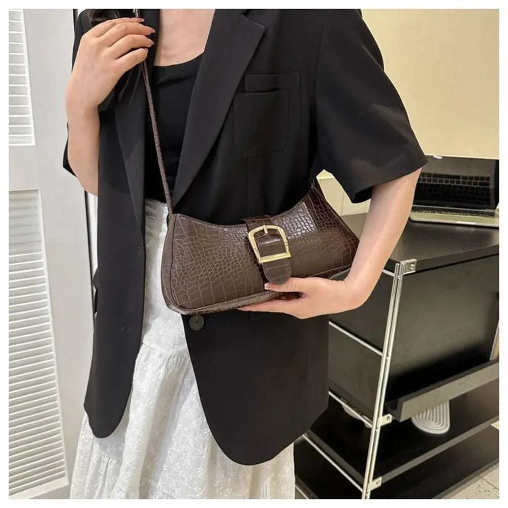 Women Stylish PU Leather Sling Bag Solid Colour Zipper