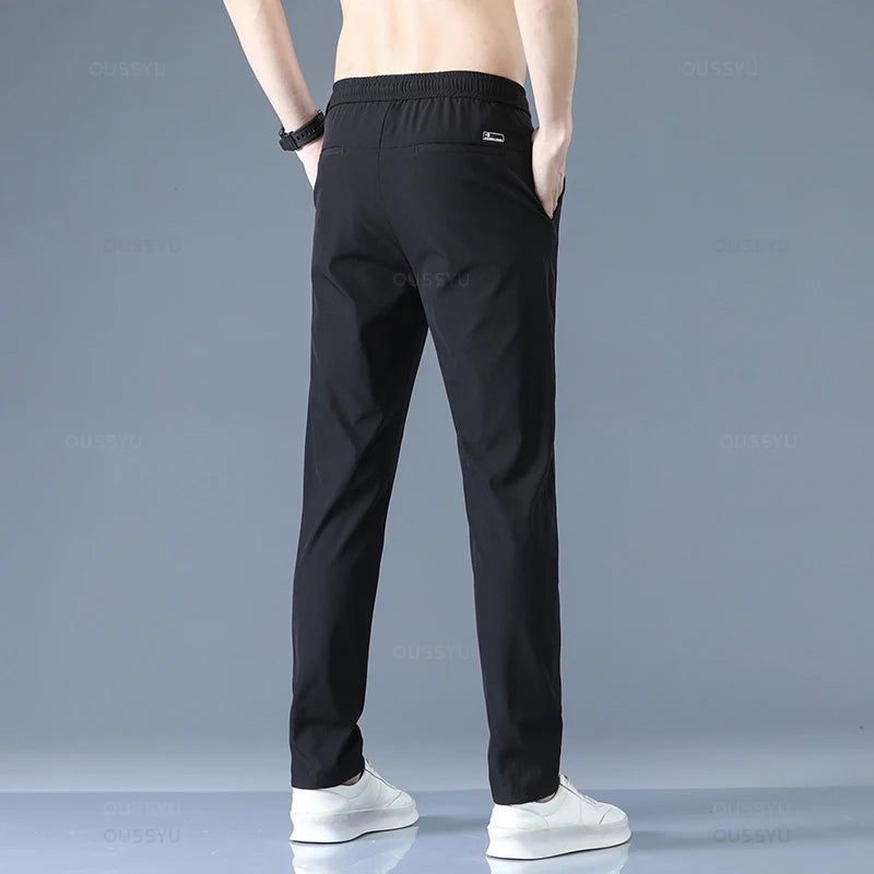 2025 Men's Trousers Spring Summer New Thin Green Solid Color Fashion Pocket Applique Full Length Casual Work Pants Pantalon