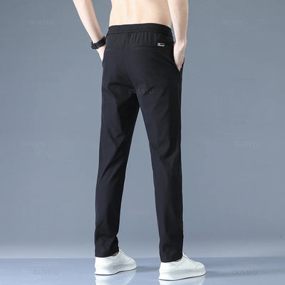 2025 Men's Trousers Spring Summer New Thin Green Solid Color Fashion Pocket Applique Full Length Casual Work Pants Pantalon