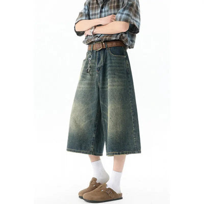 Trendy High-Waisted Wide-Leg Cropped Jeans for Men 2025 Summer Casual Stretch Denim Capri Pants Comfort Fit & Stylish Outfit 8XL