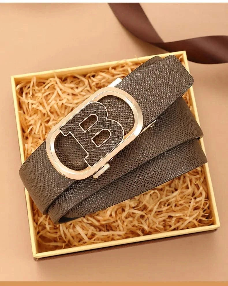 Men's Automatic Split Leather Buckle Belt | Versatile, Business, Casual Pants Belt | Middle-aged and Young Men