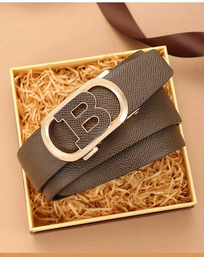 Men's Automatic Split Leather Buckle Belt | Versatile, Business, Casual Pants Belt | Middle-aged and Young Men