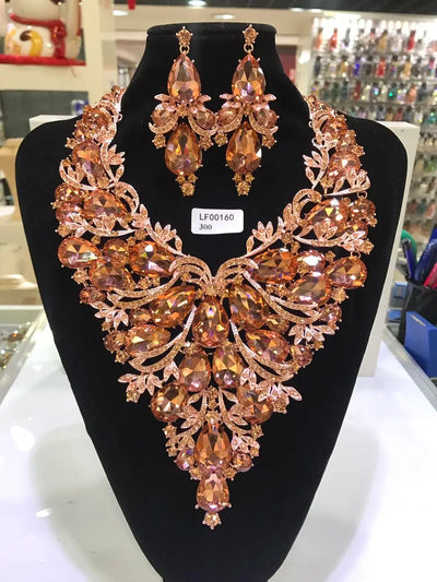 Women Luxury Necklaces Set Wedding Delicate Fashion Jewelery Set Crystal Rhinestone Earrings Jewelry Sets
