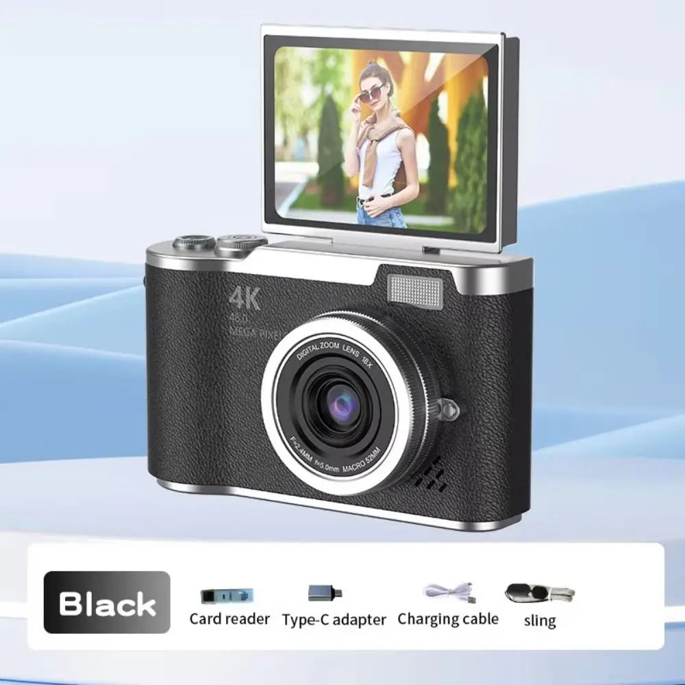 High-Definition HD Digital Camera 4K 48MP 8X Digital Zoom Video Camcorder CCD with Hanging Straps Flip Screen