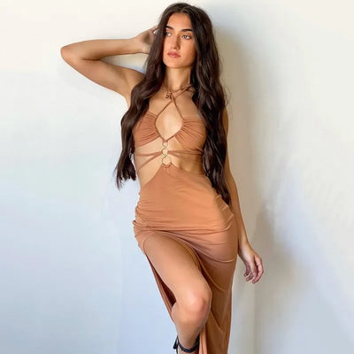 Y2k Summer midriff Baring Elegant Sexy Long Sleeve Ruched Bodycon Dress Women Maxi Dresses Skinny Stretchy Party Vestidos