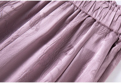 2025 Women's Fashion Spring New 100% Natural Mulberry Silk GuanLe Satin Fragrant Taro Purple High Waist Casual Wide Leg Pants
