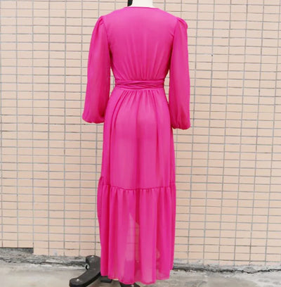 2024 New Lace Up Bikini Cover Ups for Women Maxi Dresses Solid Long Sleeve Beach Dress