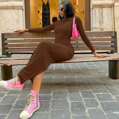 Hooded Long Dress For Women Y2k Clothes Sexy Streetwear Long Sleeve Bodycon Vestidos De Mujer Solid Robe Femme Été Back Split