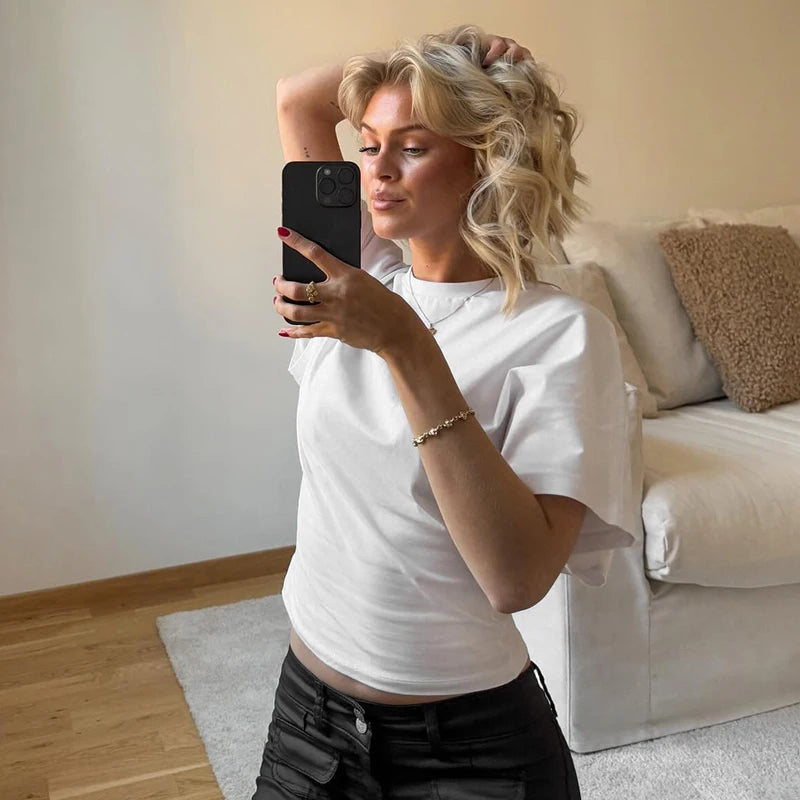 Women's cotton t-shirt summer 2025 baggy crop top French style elegant blouses Sense of design Short sleeve tee casual y25tp031