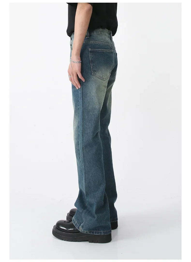 Jeans Denim Pants Men Long Flare Pant Straight Trousers High Waist Casual Regular Pockets Slim Fit Splice Simple Autumn 2024