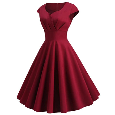 Pink Summer Elegant Party Midi Dress Women V Neck Vintage Robe Elegant Vintage Rockabilly Pin Up Party Office Midi Dresses