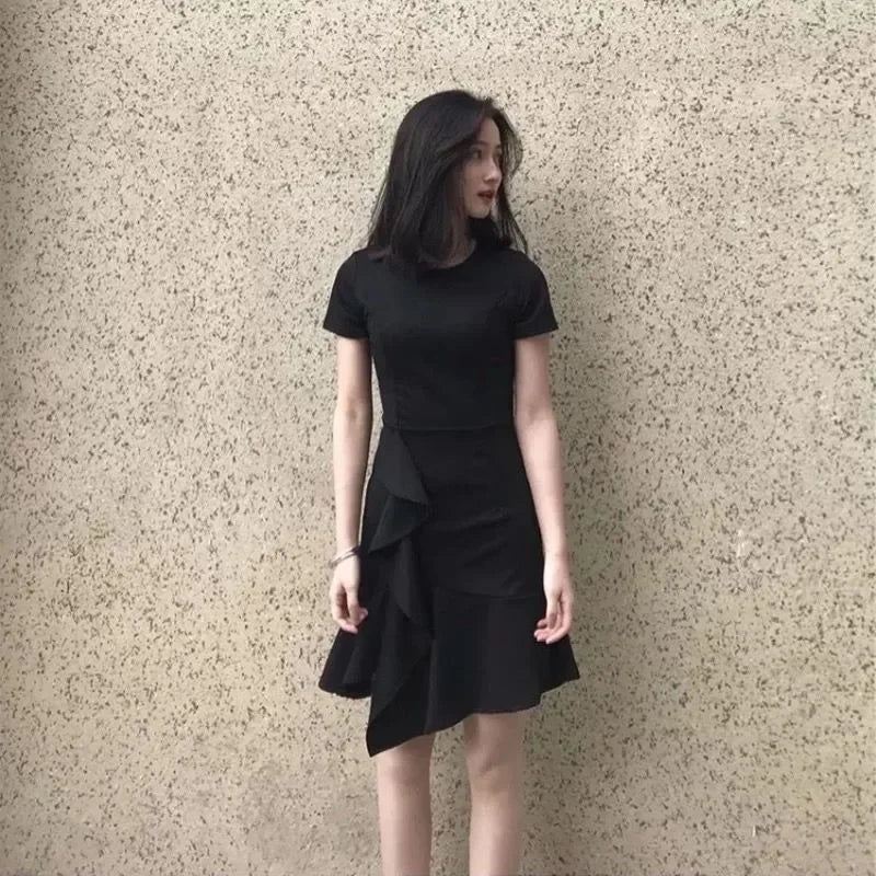 Midi Ruffle Women's Dress Soft Black Female Dresses Harajuku Elegant and Beautiful on Sale Clearance New in Clothing Hot Retro X