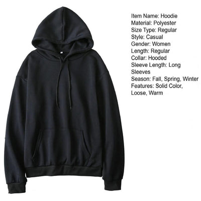 Women Sweatshirt Autumn Hoodie Hooded Solid Color Drawstring Patch Pocket Pullover Long Sleeve Loose Soft Warm Lady Hoodies