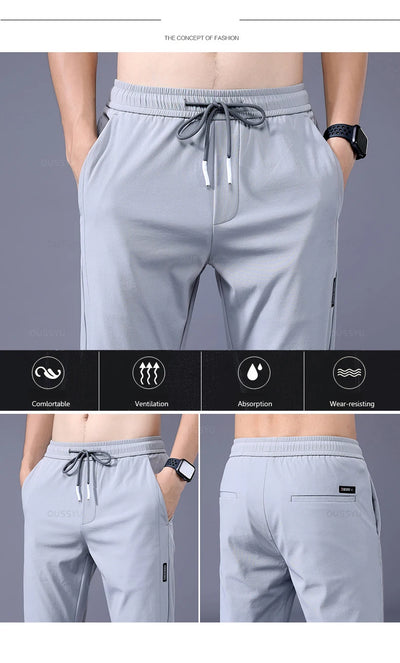 2025 Men's Trousers Spring Summer New Thin Green Solid Color Fashion Pocket Applique Full Length Casual Work Pants Pantalon