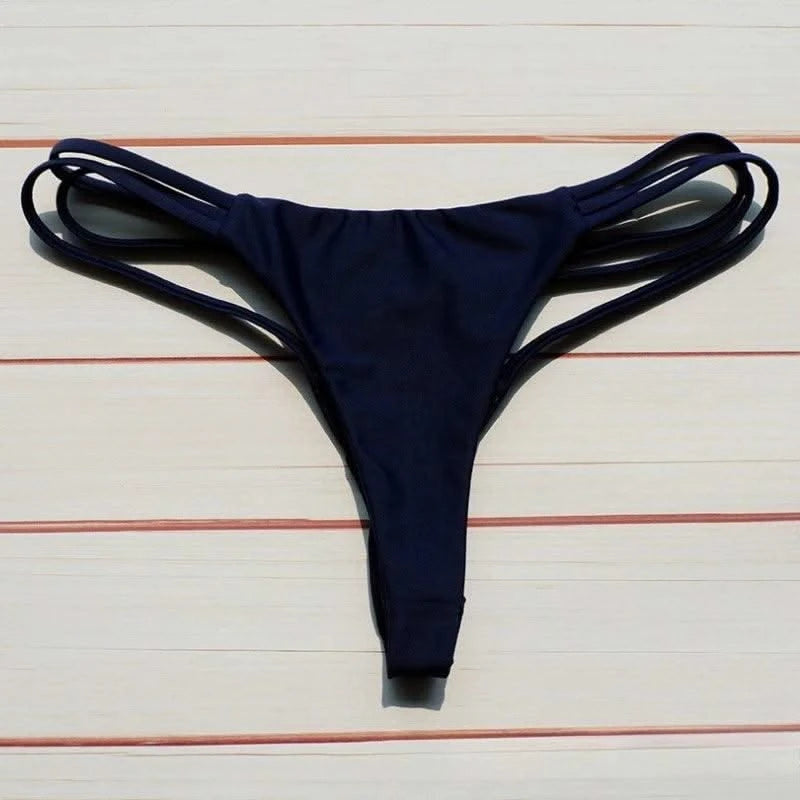 Sexy Bikini Thong Women Swimsuit Solid Hollow Out Low Waist Swimming Trunks Summer 2025 New Spice Girl Beach Vacation Bikinis