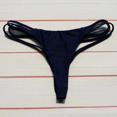 Sexy Bikini Thong Women Swimsuit Solid Hollow Out Low Waist Swimming Trunks Summer 2025 New Spice Girl Beach Vacation Bikinis