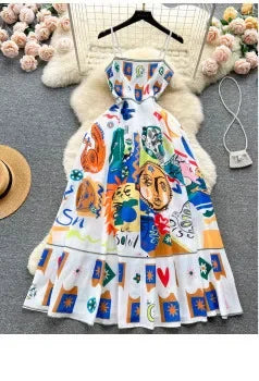 Women Maxi Chiffon Dress Summer Bohemian Rabbits Flower Porcelain Print Clothing Floor Length Flare Sleeve Long Vestidos