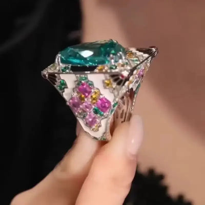 ZOCA Free Delivery Paraiba Iced Cut Half Band Certified Original Silver 925 Flower Ring New Designer Luxury Rings for Women